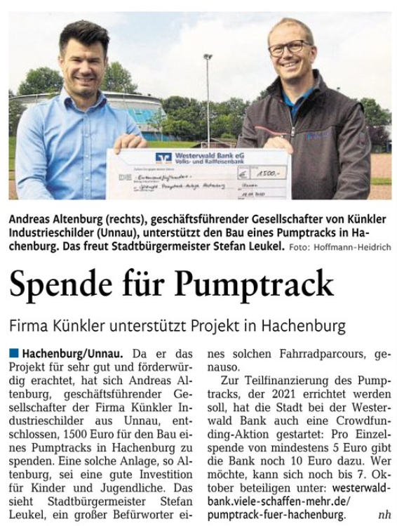 Rheinzeitung Spende Pumptrack
